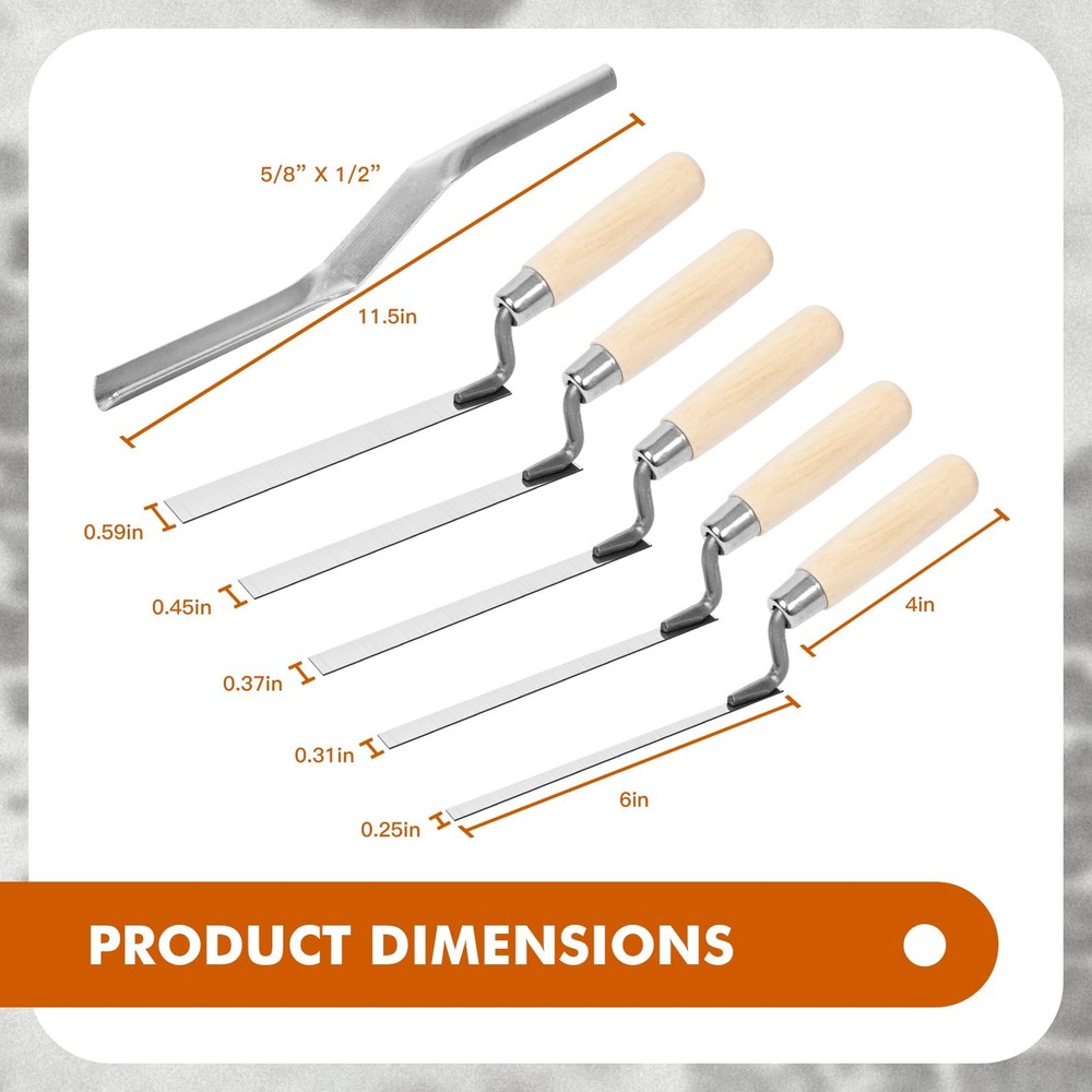 6 Pcs Tuck Pointer Trowel Set, Pointing Trowel Brick Jointer Cement Tool, Mor...