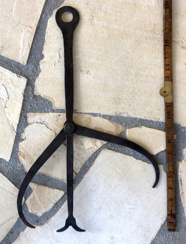 Primitive, Hand Forged Iron, Double Calipers — Blacksmith's Wheelwright Tool