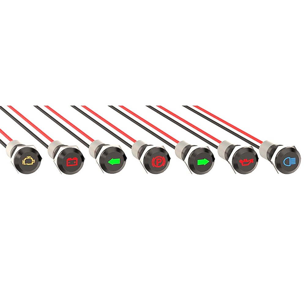 7pcs LED Indicator Light Set DC 12V 24V Waterproof Dashboard Warning Lamps Kit