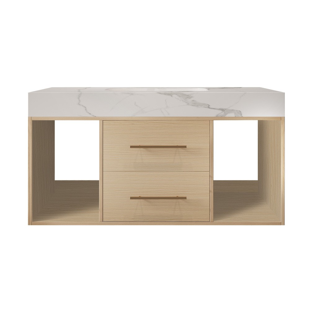 39.4 '' Floating Bathroom Vanity with Ceramic sink, Modern Wall Mounted Vanity