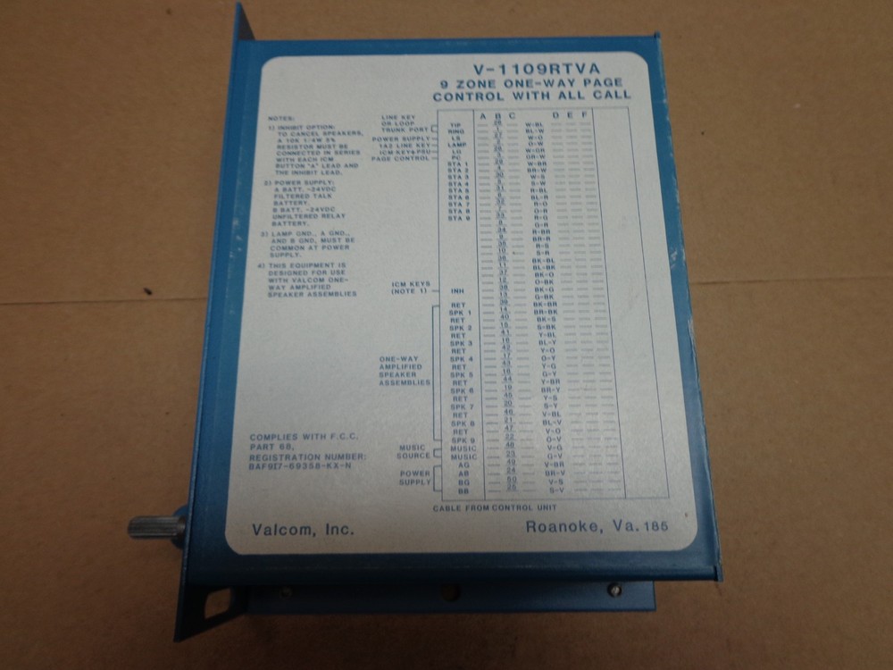 Valcom 1-9 Zone one way Page Control V-1109RTVA