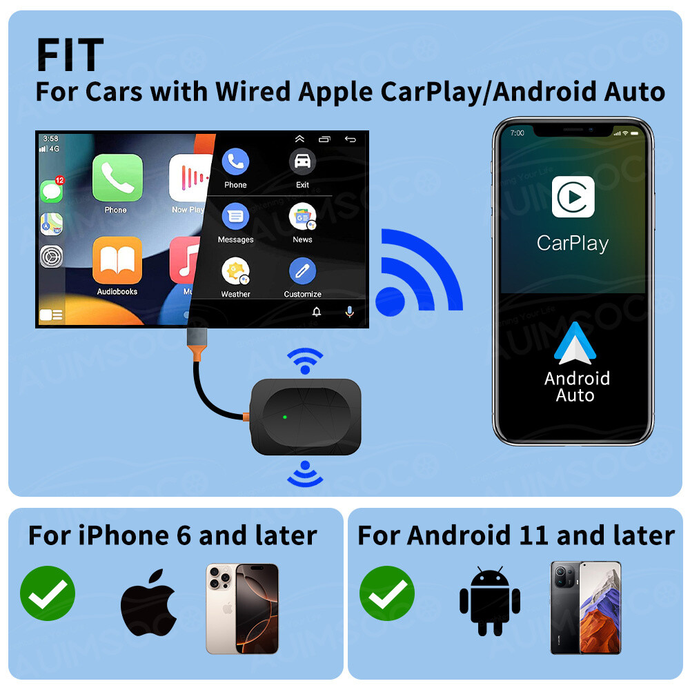 2in1 Wireless CarPlay Adapter Android Auto Car Auto Navigation Player USB Dongle