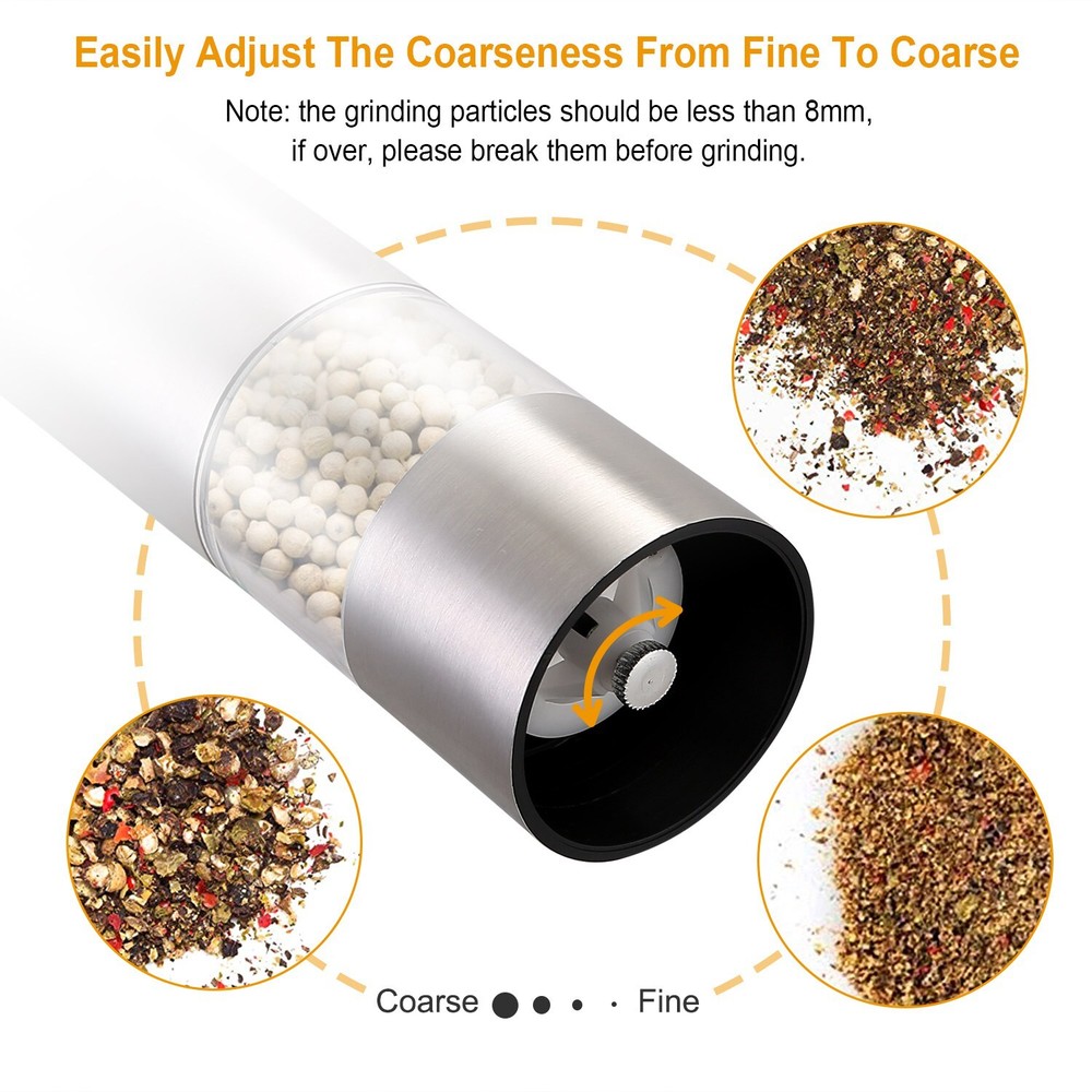 Electric Salt & Pepper Grinder Mill One-Hand Operation Coarseness Adjustable