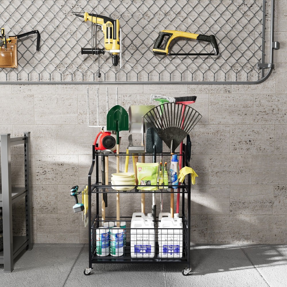 2 Tier Black Metal Garage Organizer