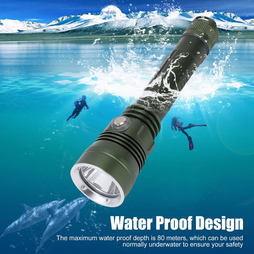 Diving Flashlight 80m Water Proof Dive Light Adjustable Brightness For Fish RRWI
