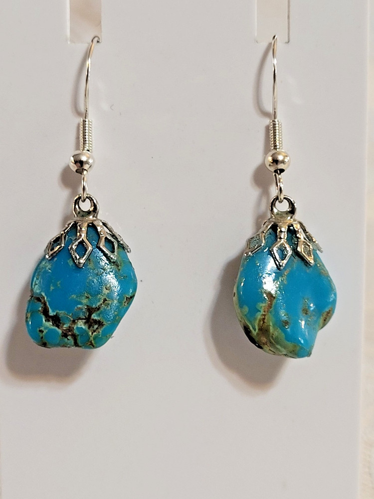 Kingman Raw Blue Turquoise Nugget Dangle Earrings