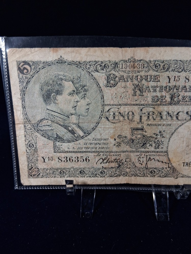 1938 BELGIUM 5 FRANCS BANKNOTE