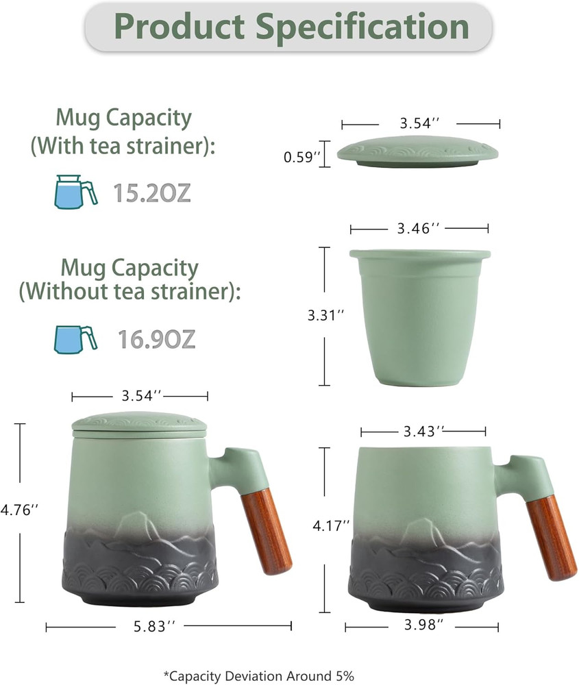 Ceramic Tea Mug With Infuser and Lid 16.9oz Loose Leaf Tea Cup Strainer Handle
