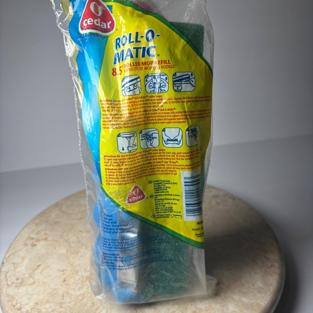 O-Cedar Roll-O-Matic Mop Refill 8.5" Blue Roller Sponge with Scrubber