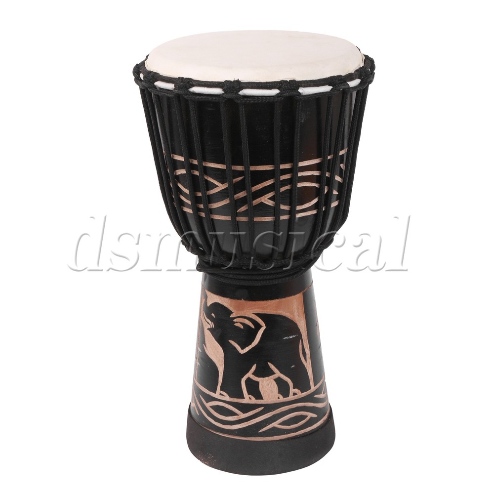 Black Elephant Pattern Djembe Drum Percussion Instrument for Beginner 8"
