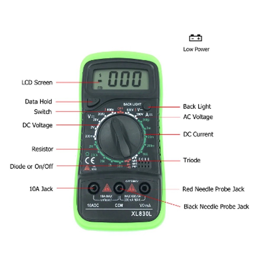 LCD Digital MULTIMETER Voltmeter Ammeter Ohmmeter Volt AC DC Tester Leads Meter