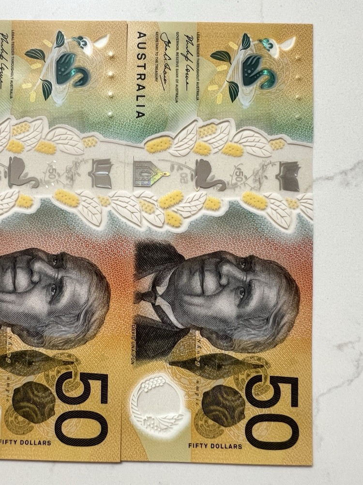 Australia $50 x 5 Next Generation Notes. UNC Consecutive Serial Numbers Perfect