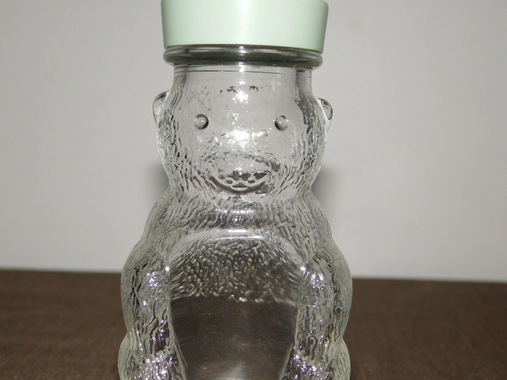 VINTAGE KITCHEN 4 3/4" HIGH GLASS BEAR BOTTLE JAR *EMPTY*