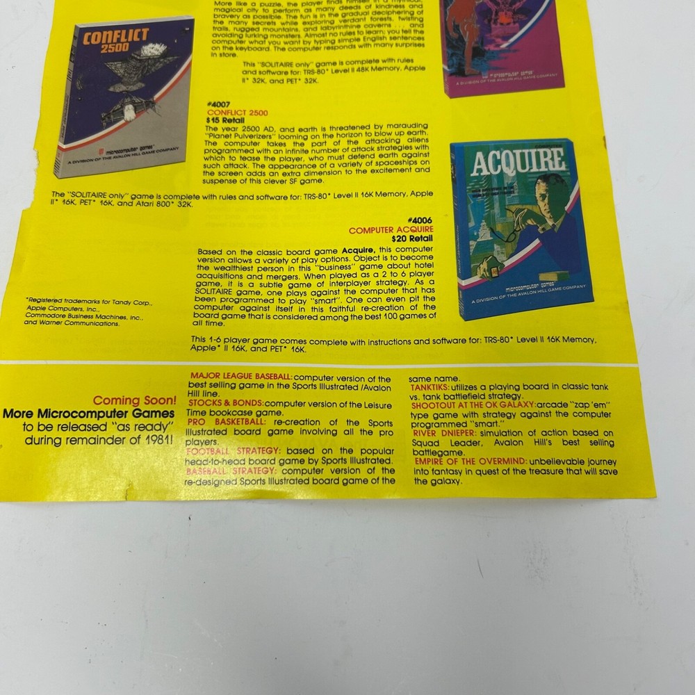 Games for Home Computer Avalon Hill Print Ad 1980's Microcomputer U7194