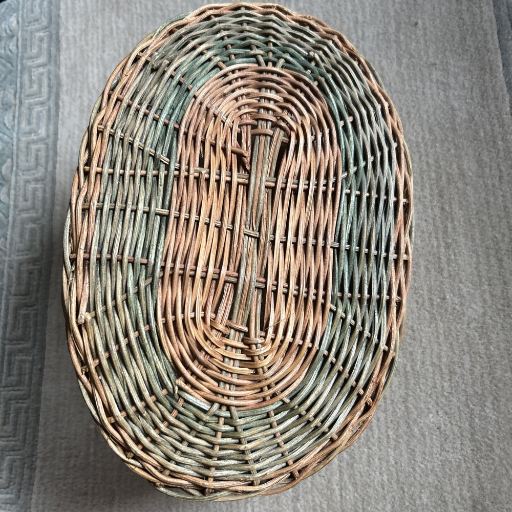 Basket Rope Accent Brown Fixed Handle Decorative. Oval Shape