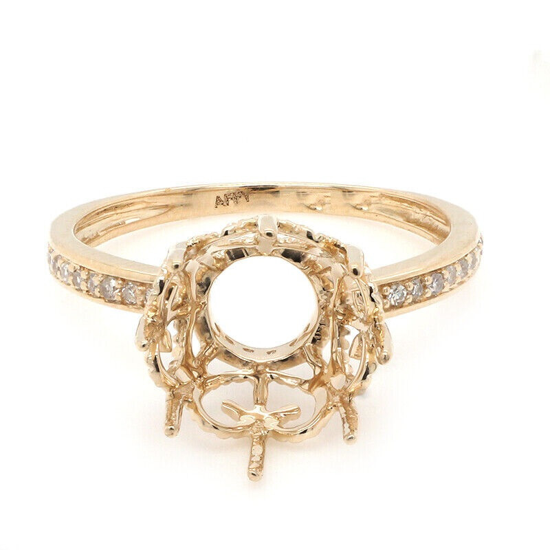 Semi Mount Engagement Diamond Ring for Round 9.5mm Solid 10K Yellow Gold