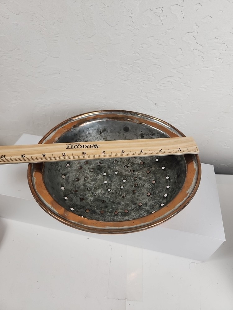 Vintage Solid Colander Strainer Steel Handle Country Rustic Patina 8.5” 2" deep