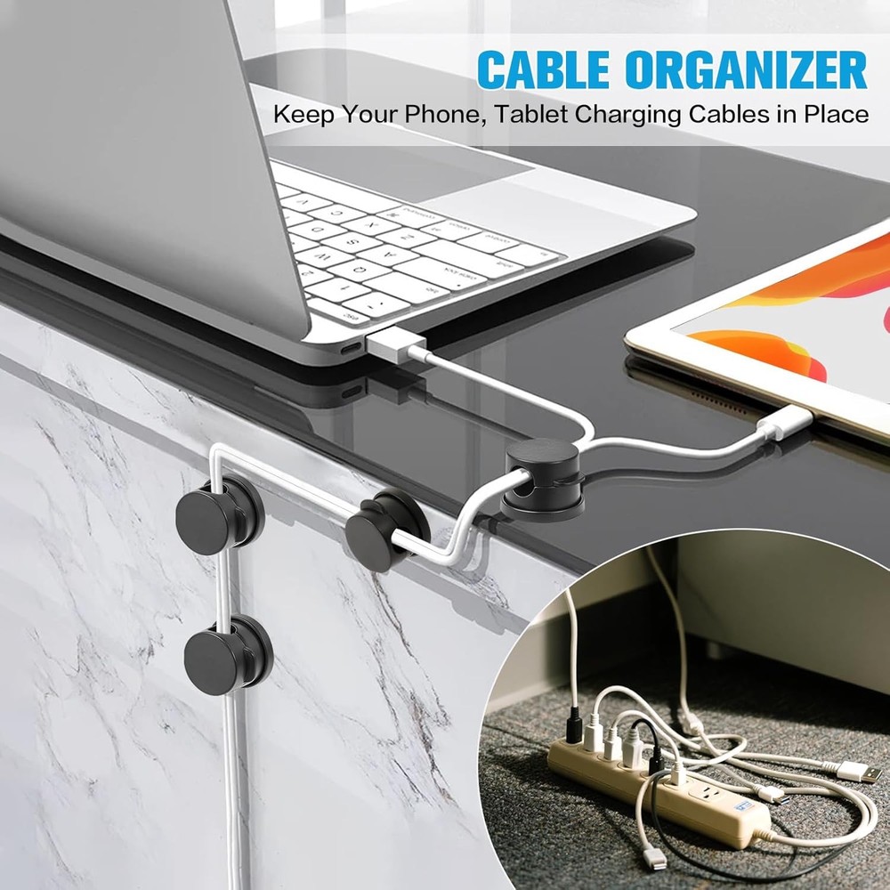 6PC Cord Organizer Holder, 360° Rotatable Spring Cable Clips, Strong Adhesive C