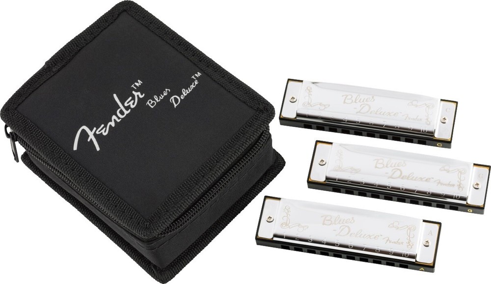 Fender Blues Deluxe Harmonica PACK OF 3 with Case - Keys C, G, A