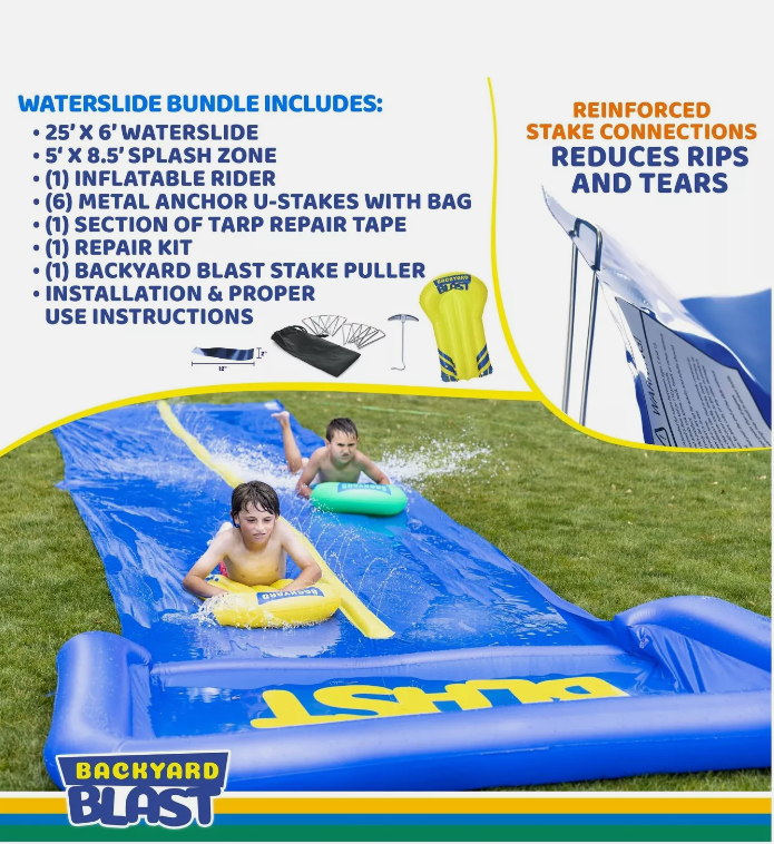 BACKYARD BLAST - 30' Waterslide with Splash Zone - Easy to Setup - Extra Thick
