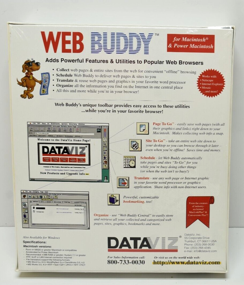 Vintage Web Buddy Demo Software Big Box Web Browser Toolbar 90's Mac. New Sealed