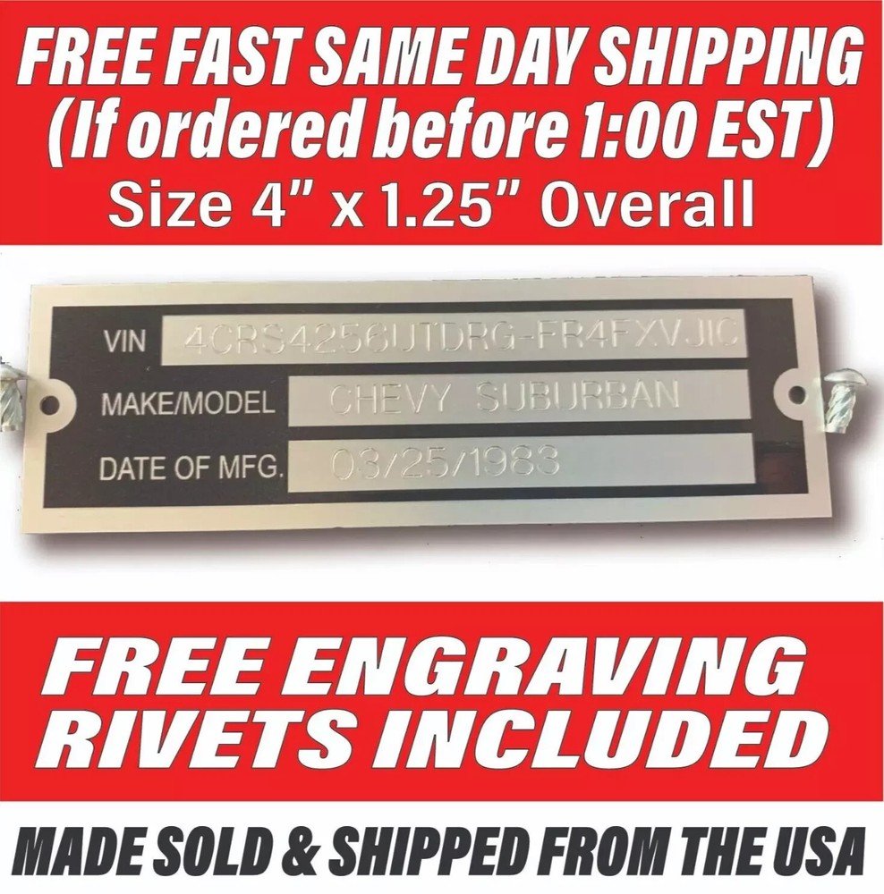 SERIAL NUMBER ID TAG PLATE DATA ENGRAVED WITH INFORMATION FREE SHIP