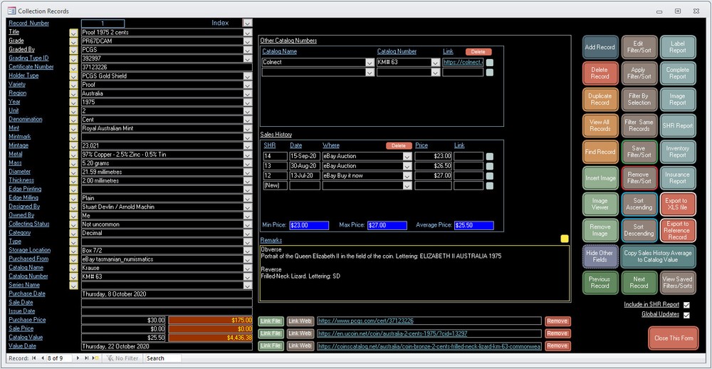 Coin Collector Database Professional Software to suit Windows CDROM