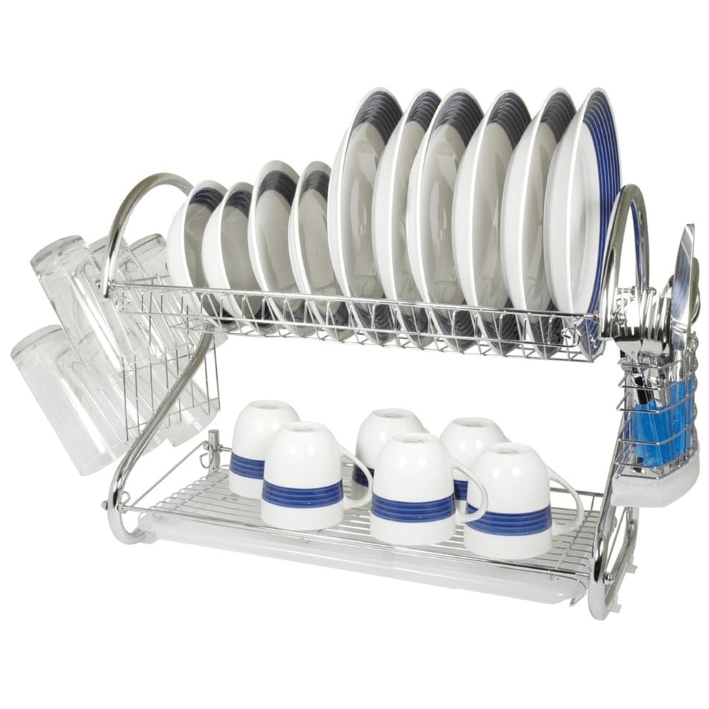Better Chef 16" 2-Level Chrome-Plated S-Shaped Dish Rack with Draining Tray