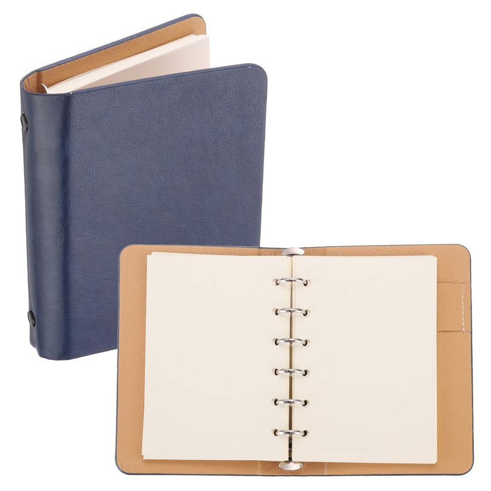 6 Ring Binder Cover A7 Leather Notebook Binder with 50 Sheets Paper, Blue