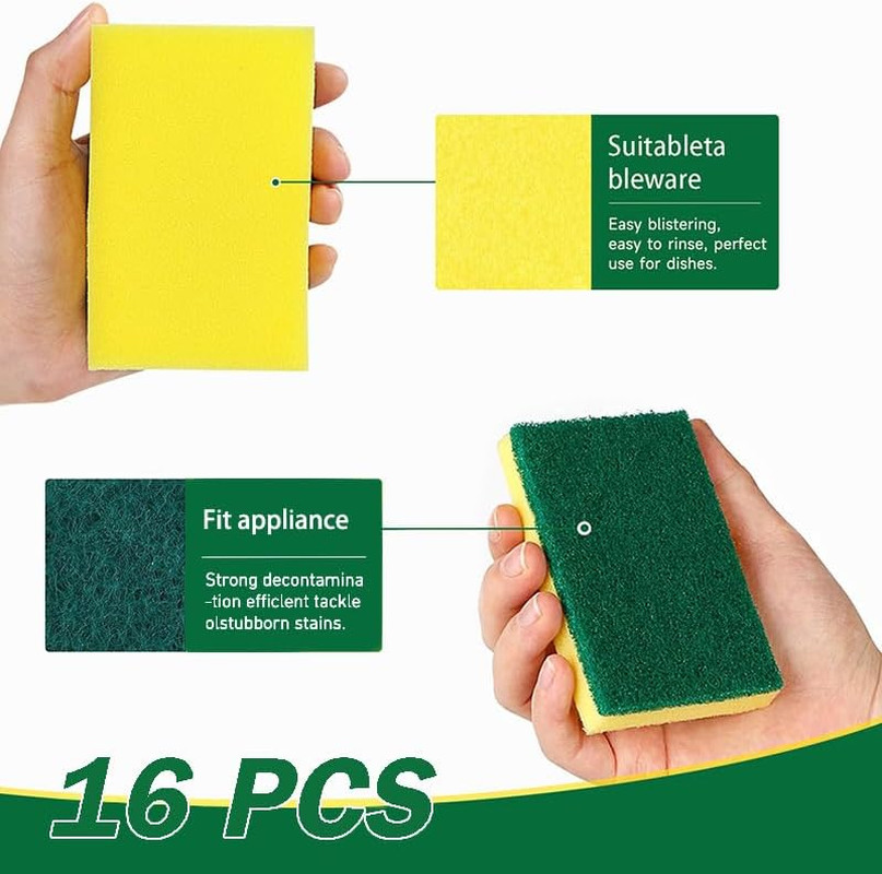 Heavy Duty Scrub Sponges 16 Count for Kitchen Cleaning