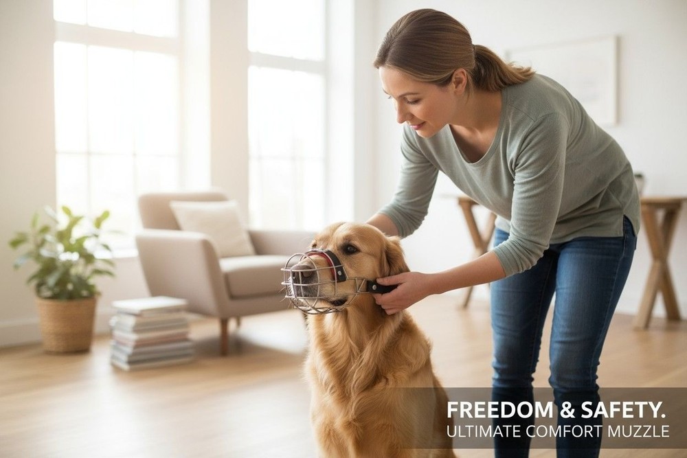 Vintage Metal Dog Muzzle With Adjustable Leather Strap