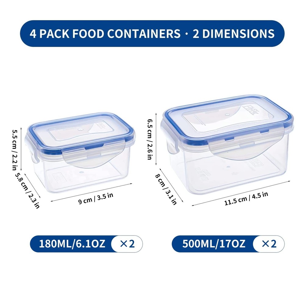 KIGI 4 Pack 17OZ 6OZ Small Plastic Containers Set Leakproof Rectangular Small...