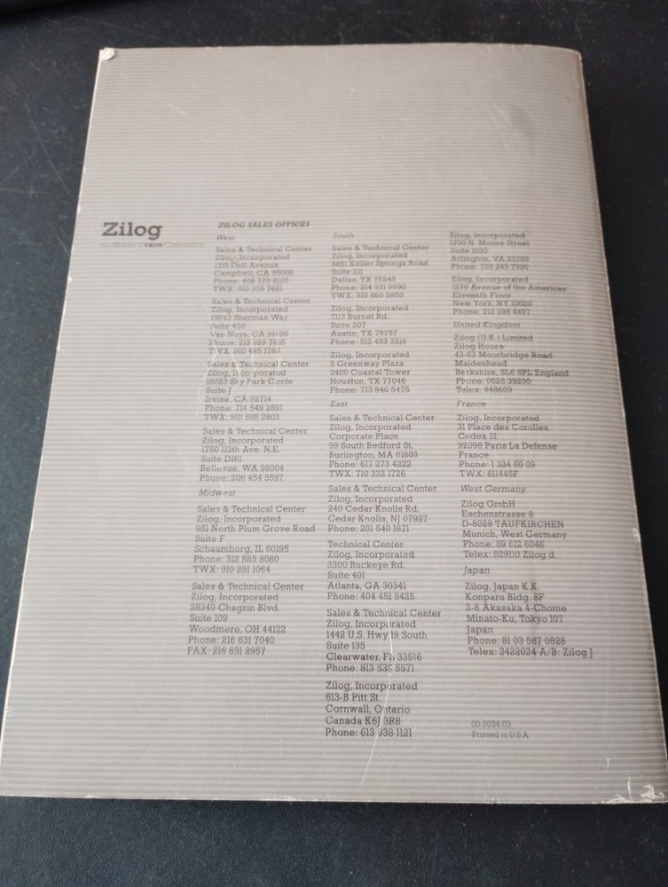 Zilog Components Data Book & Z8000 Technical Manual Guide Book