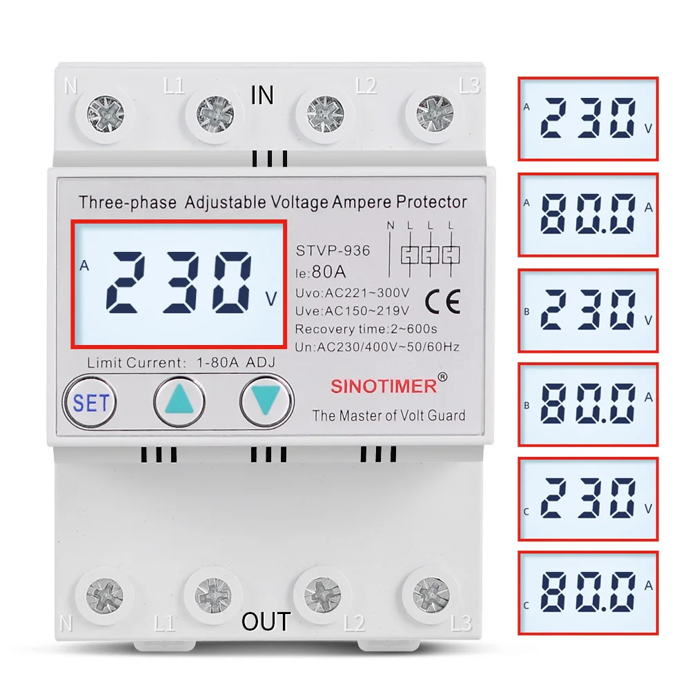 Voltage Surge Protector Relay with Limit Current Protection Backlights Lcd Three