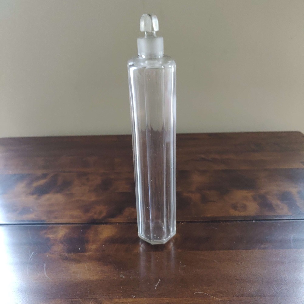 Vintage tall ribbed glass scent bottle with stopper