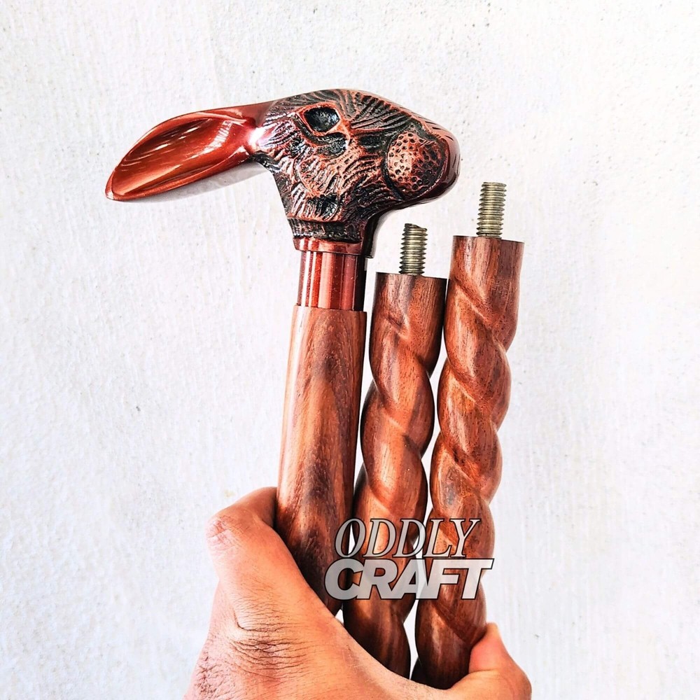 Vintage Brass Rabbit Walking Cane Hare Handle Foldable Stick Men Gift Antique