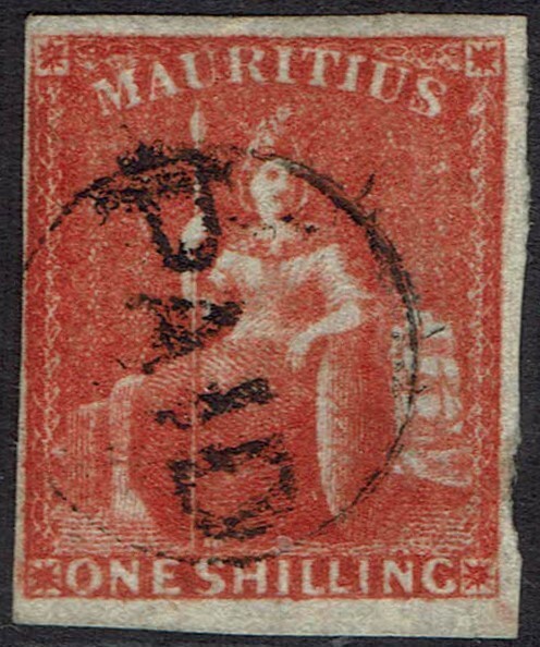 MAURITIUS 1859 BRITANNIA 1/- IMPERF USED