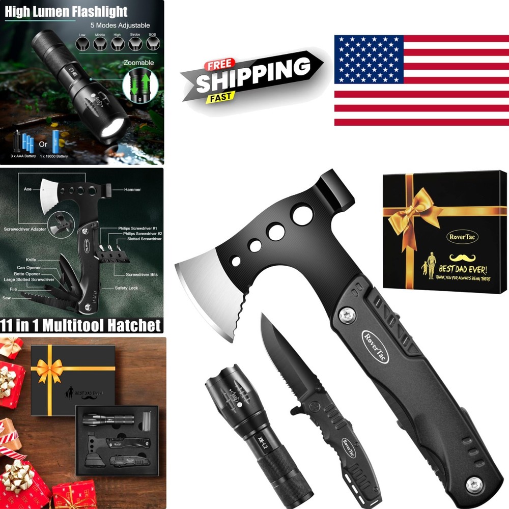 Unique Gift Box for Dad with Best Dad Ever Design Multitool Axe and Flashlight