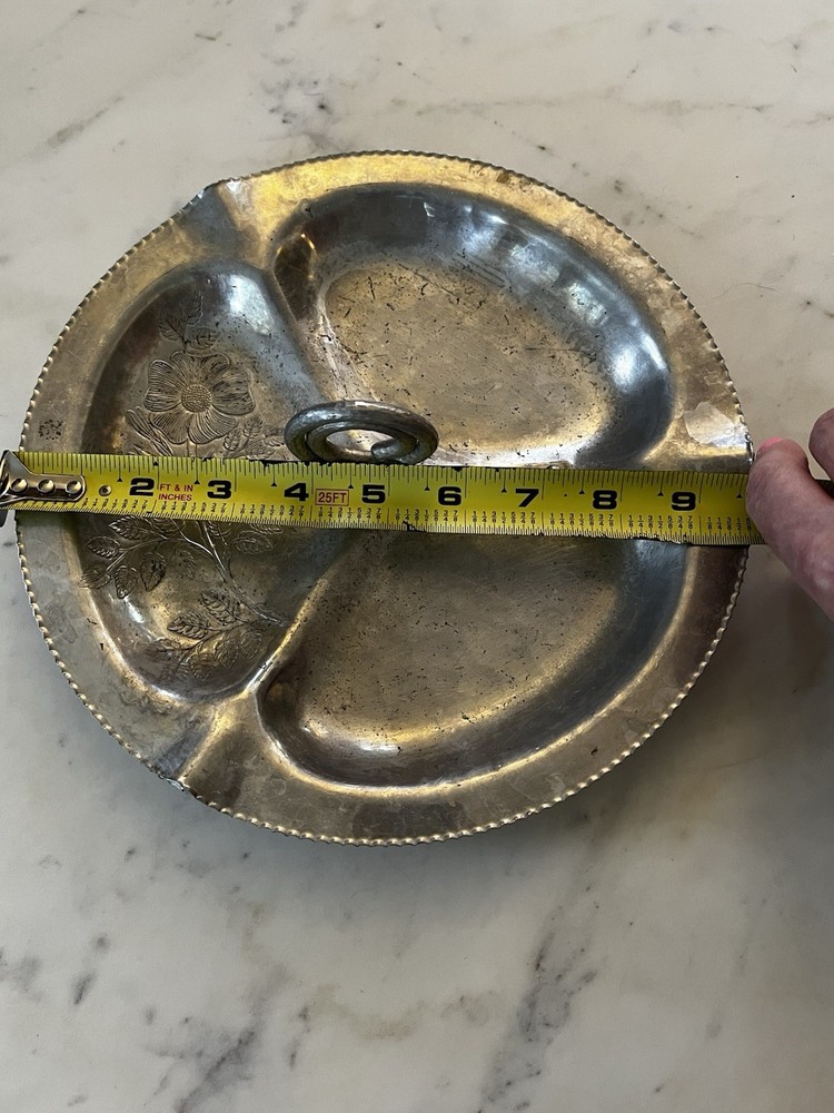 Vintage Hammered Aluminum Sectioned Serving Dish With Handle