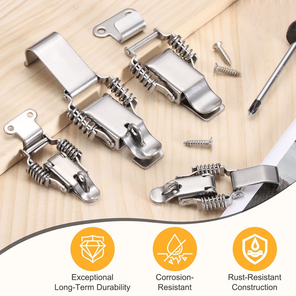 Stainless Steel Spring Loaded Toggle Latch with Angle Hook, (L,Silver) (2 Pcs)