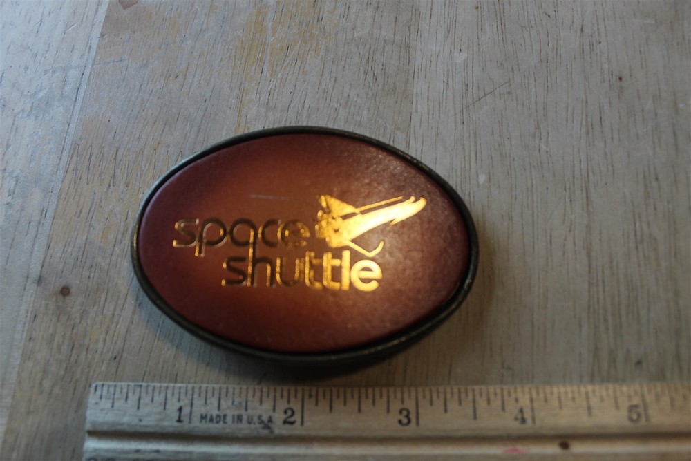 SPACE SHUTTLE LEATHER ON BRASS BELT BUCKLE