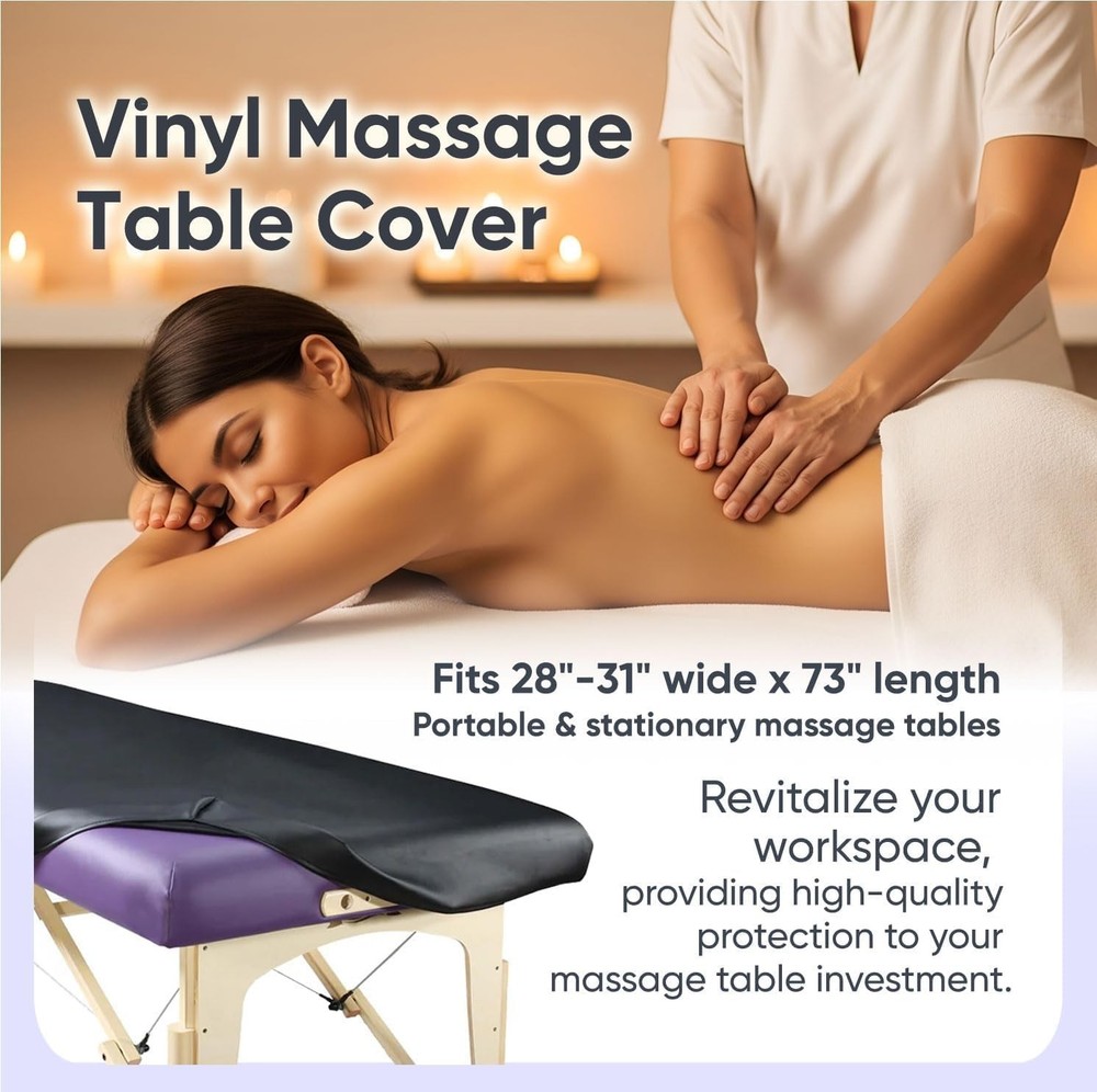 Vinyl Massage Table Protector Cover Fitted (Black)
