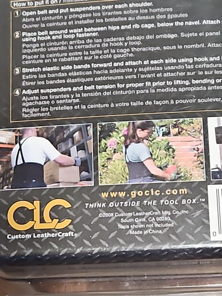 CLC Tool Works Elastic Back Support Belt Size Large Black New