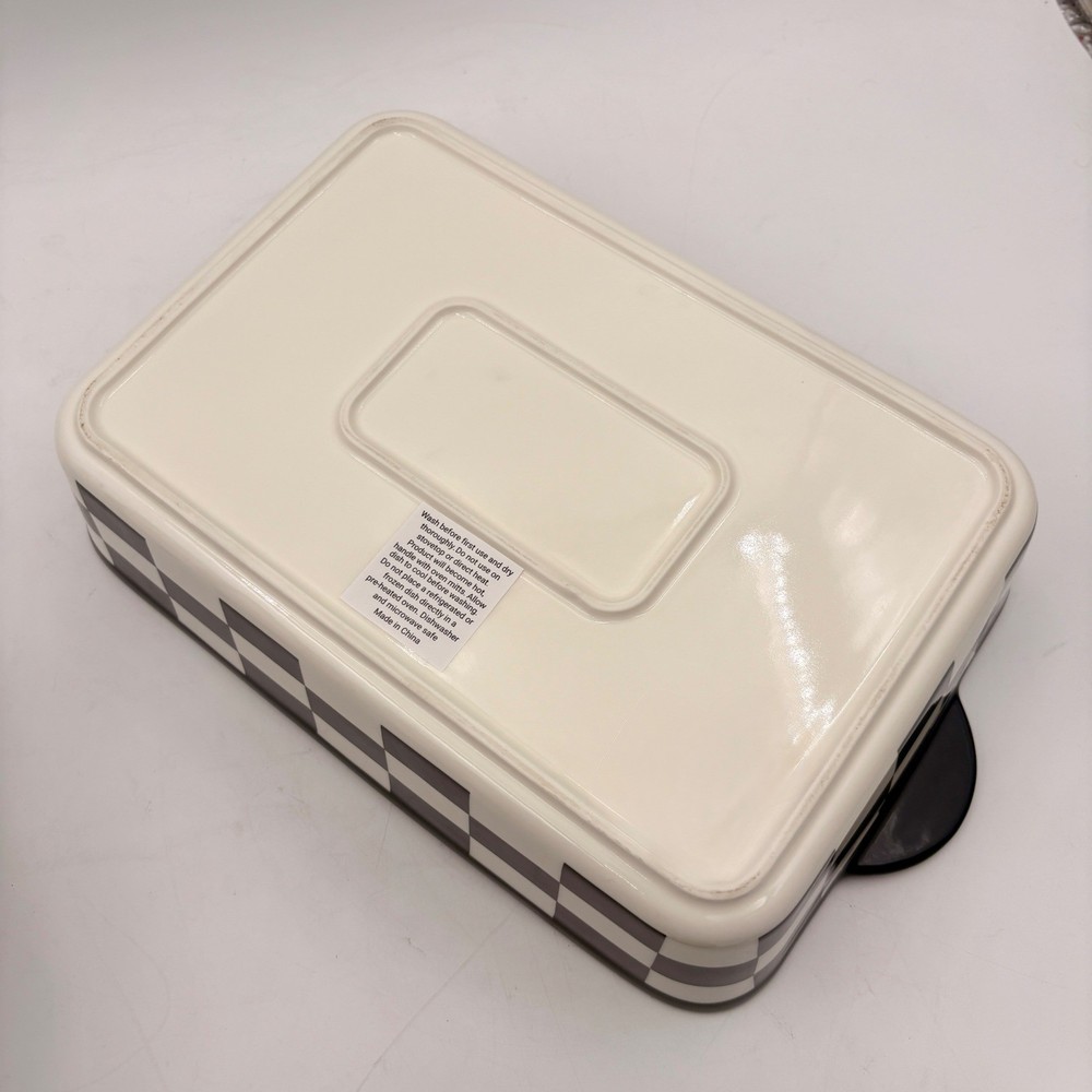 Black White Courtly Check Checkered Stoneware Rectangular Baking Casserole Dish