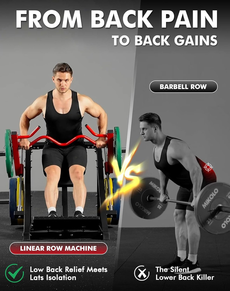 Mikolo Linear Row Machine, Back Workout Machine for Home Gym, Plate-Loaded Back
