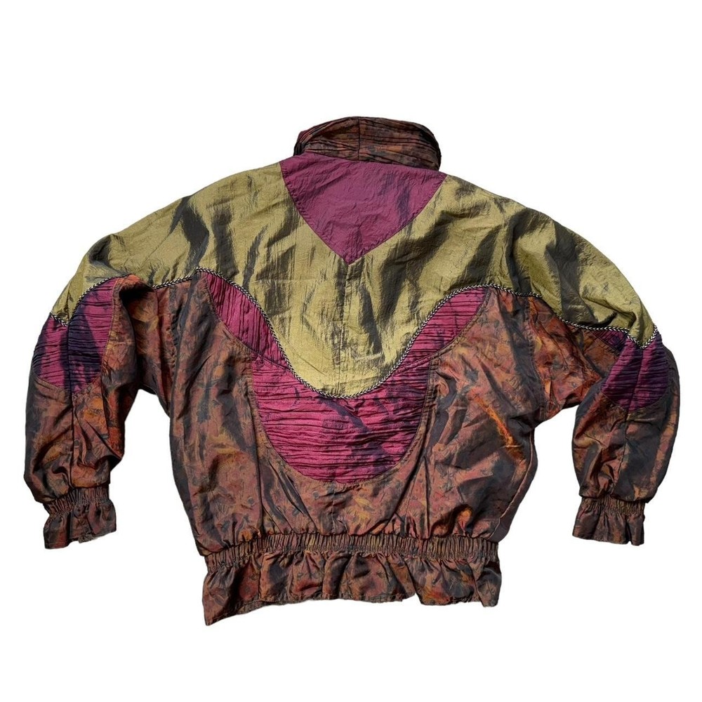 Multicolor floral pattern artistic nylon jacket with...