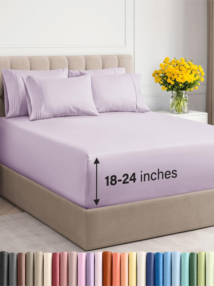 Luxury Extra Deep King Sheet Set - 6 Piece Cooling Bedding in Light Lavender