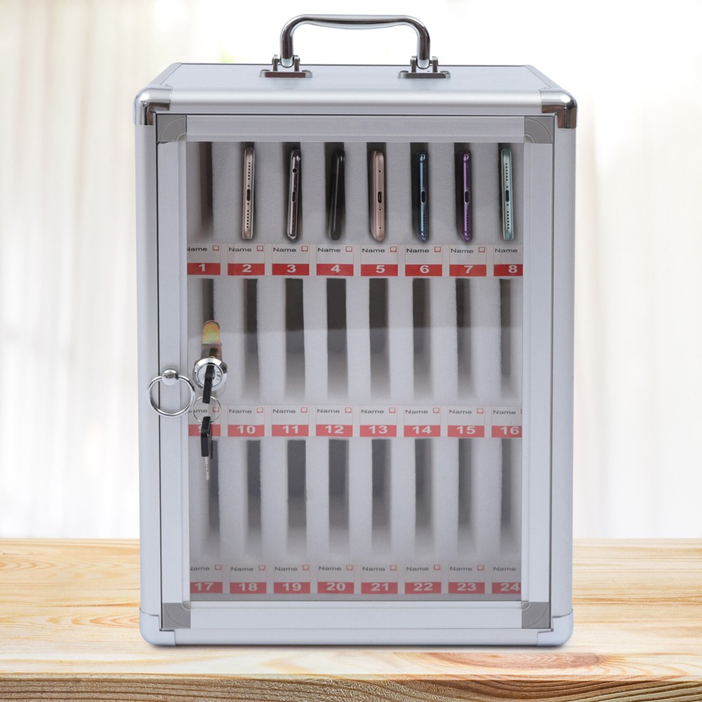 Wall Mount Cell Phone Storage Cabinet 24 Slots Pocket Chart Desktop Lockable