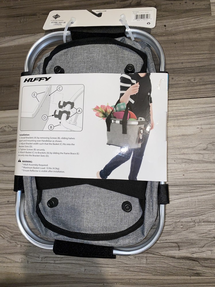 Huffy Designer Foldable Gray Basket with Mounting bracket