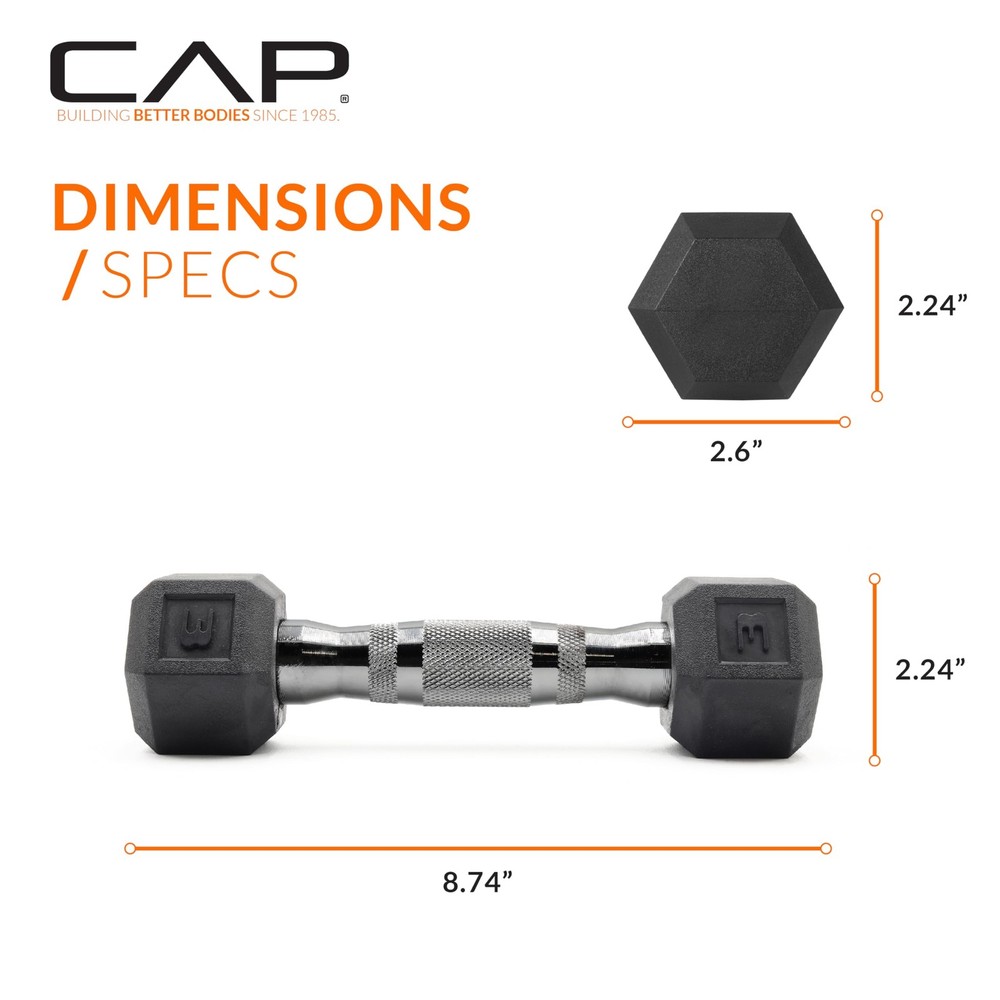 Rubber Coated Hex Dumbbells 3 LB Pair Chrome Handle Hand Weights